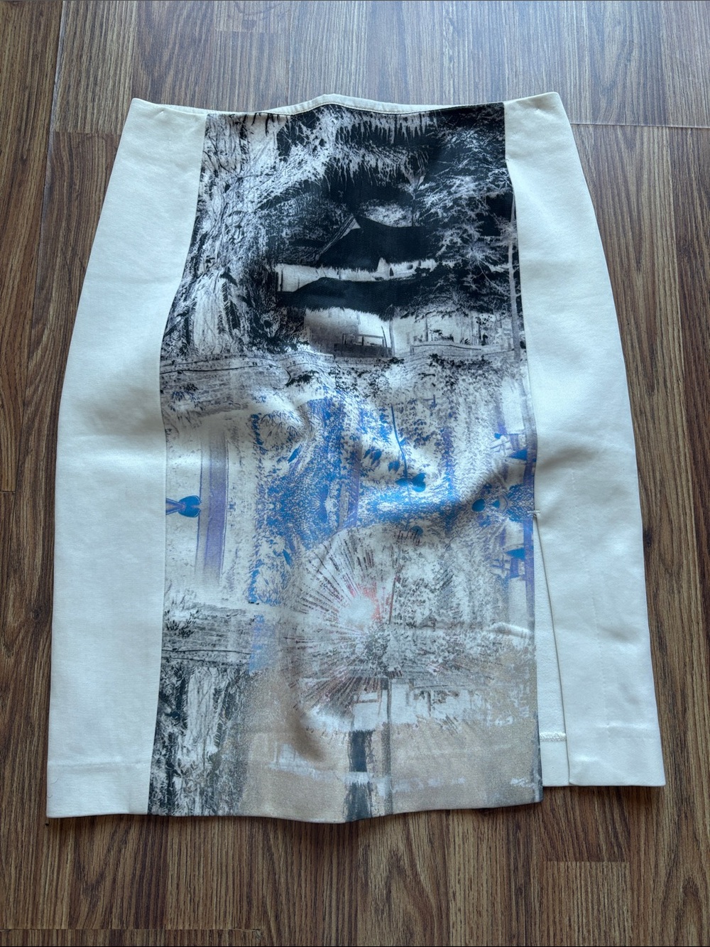 H&M Pencil Skirt with Monochrome & Blue Graphic Panel